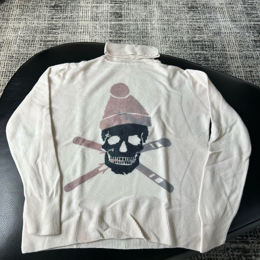 Skull Cashmere Cream Turtleneck Sweater with Skull Design